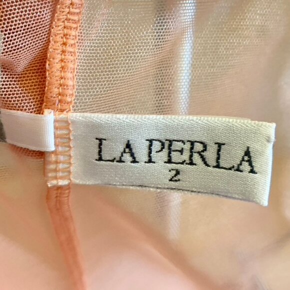 New La Perla sheer peach designer chemise/slip dress w/leaf design size EU 38 - Picture 8 of 10
